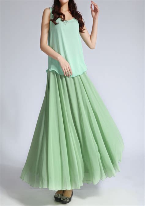 Chiffon Maxi Skirt Sage Green Long Silk Chiffon Bridesmaid Maxi Skirt