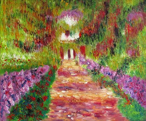 Framed Quality Hand Painted Oil Painting Monet Garden At Giverny Repro