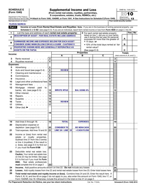 2010 Form 1040 Schedule E