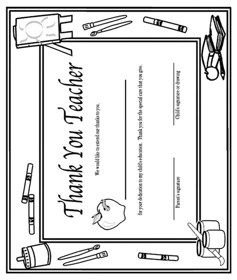 Thank You Teacher Certificate Coloring Page
