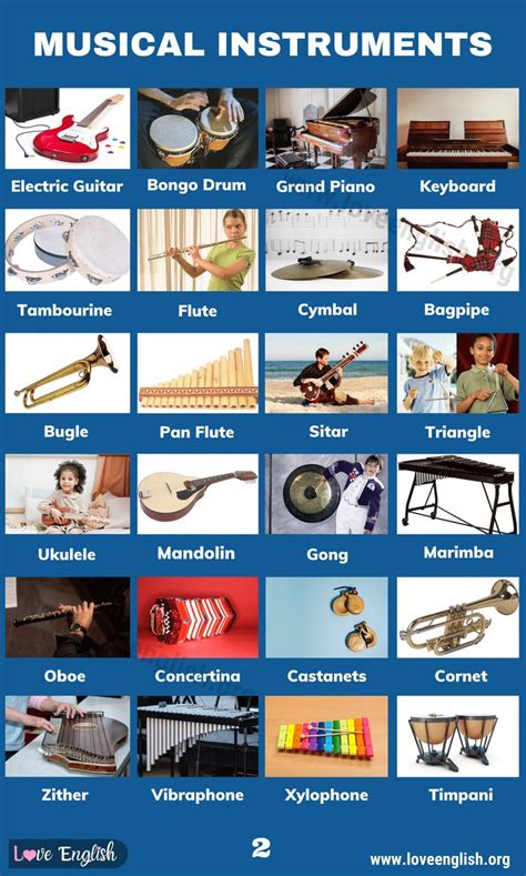 An Advertisement For Musical Instruments With Pictures Of Different