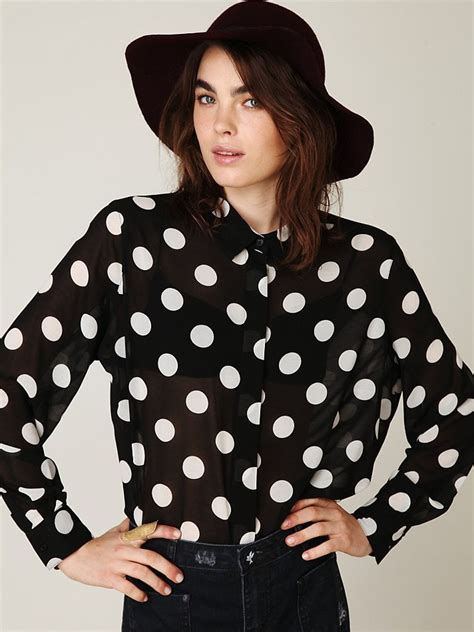 Lyst Free People Polka Dot Blouse In Black