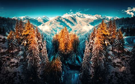 3840x2400 Snow Landscape Mountains Trees Forest 5k 4k Hd 4k Wallpapers