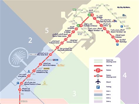 Dubai Metro Map Red And Green Lines With Different Zones Dubai Metro