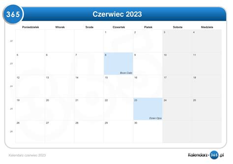 Kalendarz Czerwiec 2023