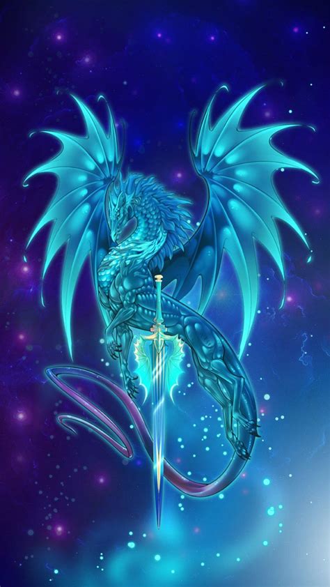 Glowing Dragon Art Holding Metallic Silver Sword Prepared