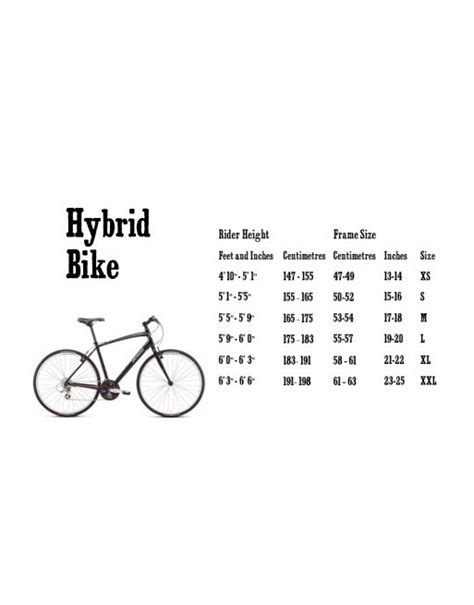 Hybrid Bike Frame Size Chart