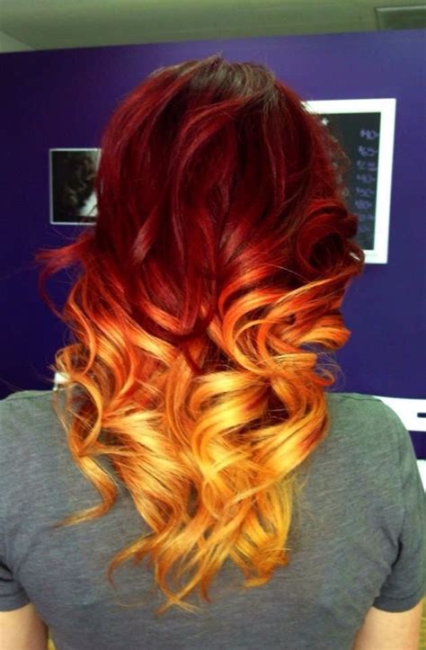 Deep Brown Roots With Two Shades Of Red Fire Orange Ombre Hair Hair