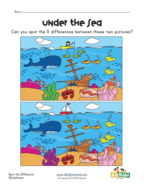 Spot The Difference Sea Worksheet Sequencing Activities Kindergarten