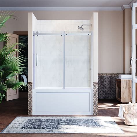 sunny shower semi frameless bypass sliding bathtub doors 5 16 inch tempered glass chrome 56 60