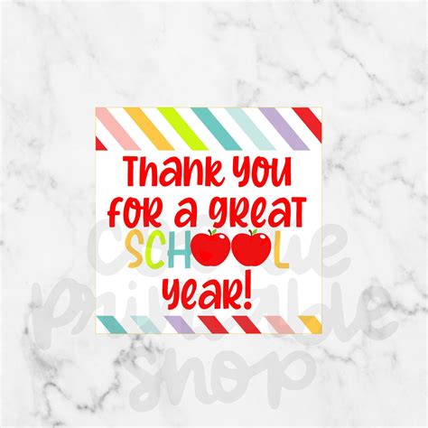 Thank You For A Great School Year Square Tag Square Printable Etsy