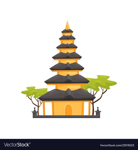 Colorful Illustration Of Pura Ulun Danu Bratan Temple Indonesian
