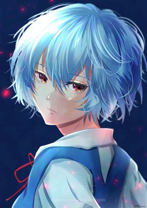 Ayanami Rei Neon Genesis Evangelion Highres 1girl Blue Background Blue Hair Closed Mouth
