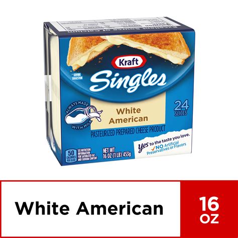 This is a pasteurized prepared cheese product which is only 60 calories per slice! Kraft Singles Cheese Slices, White American Cheese, 24 ct ...