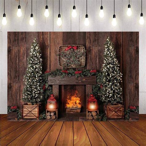 Brown Wooden Photography Backdrops Christmas Fireplace Background Back
