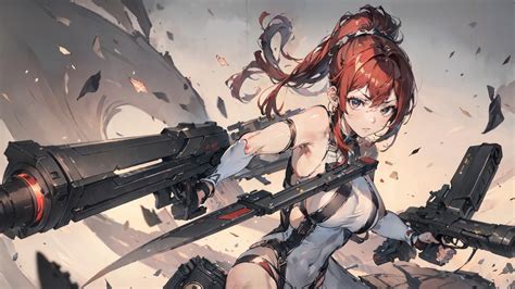 Anime Girl Red Hair Guns Sci Fi K N Wallpaper Pc Desktop