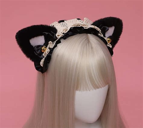 Black White And Black Realistic Cat Ears With Bells Cat Ear Etsy