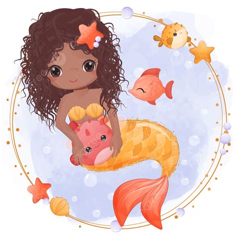 Little Mermaid Vector Design Images Cute Little Mermaid In Watercolor