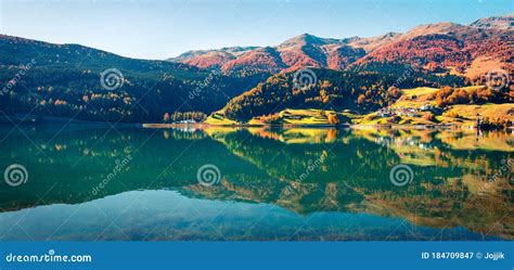Incredible Autumn Panorama Of Resia Village And Lake Amazing Morning