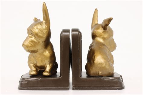 Pair Of Vintage Gold Painted Dog Sculpture Bookends Nuart