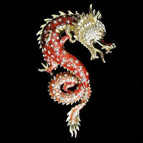 Swarovski Crystal Chinese Dragon Brooch Pin