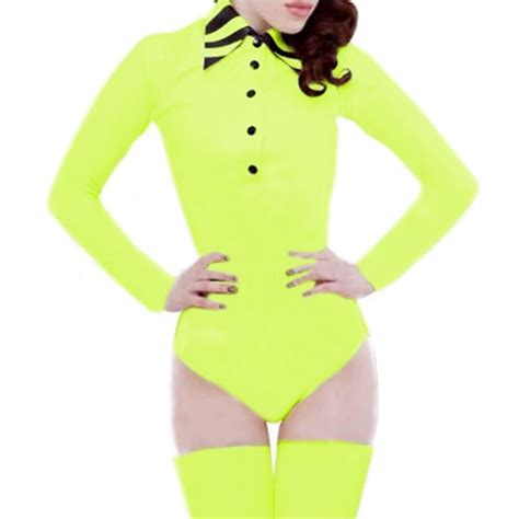 Sexy Wetlook Pvc Latex Bodysuit Patent Faux Leather Catsuit Button High