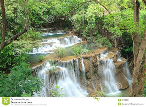 Deep Forest Waterfall In Kanchanaburi Thailand Stock