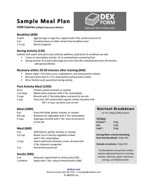 Sample Meal Plan In Word And Pdf Formats