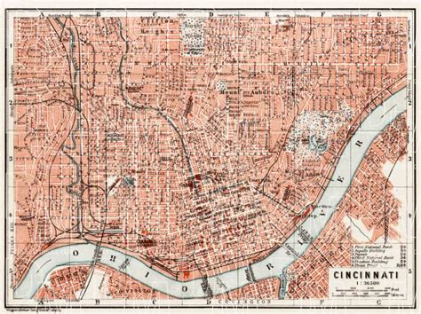 Old Map Of Cincinnati In 1909 Buy Vintage Map Replica Poster Print Or