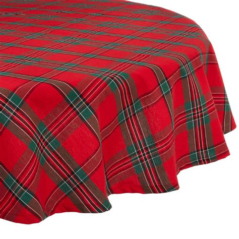 70 Classic Red And Green Traditional Holiday Plaid Round Tablecloth