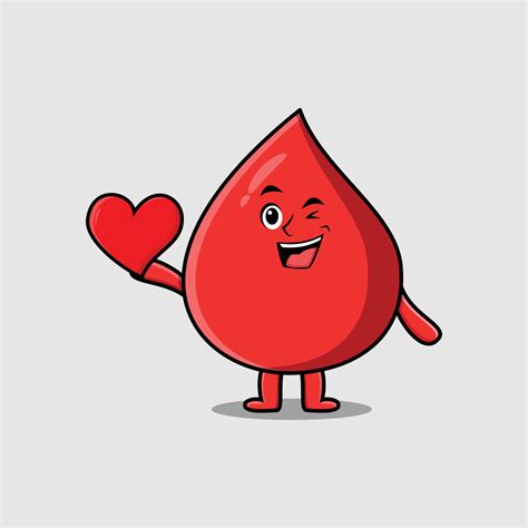 Cute Cartoon Blood Drop Holding Big Red Heart Vector Art At