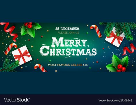 Merry Christmas Banner Xmas Party With Ts Box Vector Image