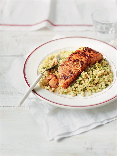 Dust with the ras el hanout on both sides. Quick harissa salmon with giant couscous recipe ...
