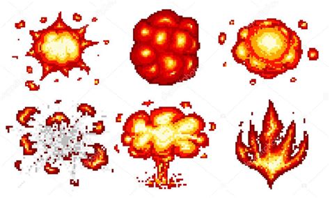 Vector Animation Frame Pixel Art Explosions Game Icons Set Comic
