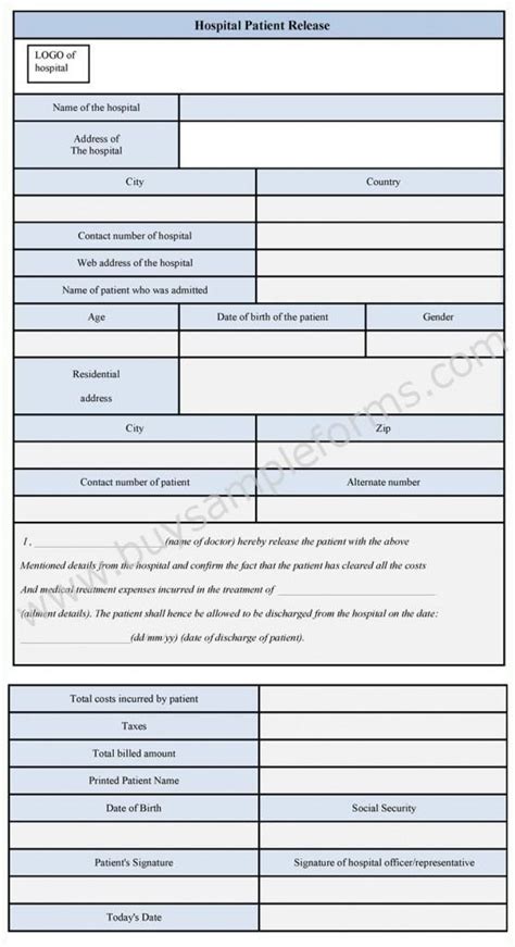 hospital patient release form sample forms templates emergency