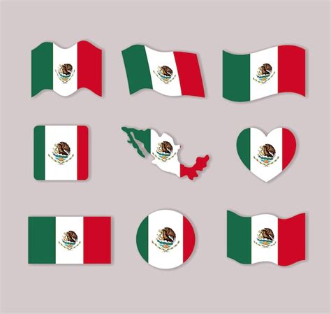 Colección De Banderas De México Siluetas Coloridas En Muchas Formas