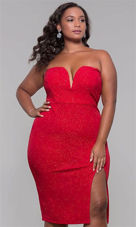 Knee-Length Strapless Plus-Size Holiday Party Dress | Plus size holiday 
