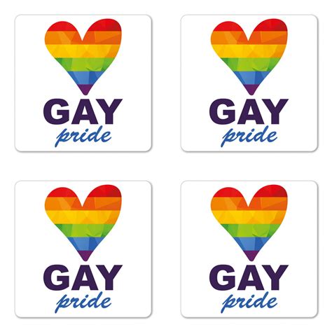 Pride Coaster Set Of 4 Polygonal Gay Rainbow Heart With Inscription Lgbt Love Romance Culture