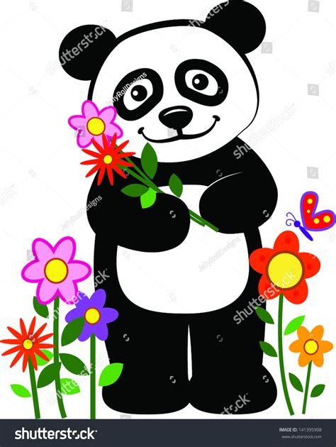 Smiling Panda Holding Flowerseps 10 Stock Vector Illustration