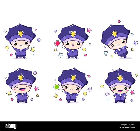 Oficial De Policía De Dibujos Animados En Uniforme Profesional Pequeño