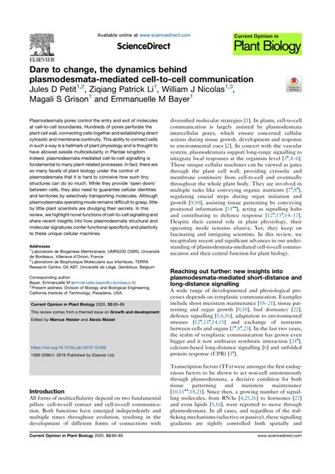Plant cells have plasmodesmata that quizlet. (PDF) Dare to change, the dynamics behind plasmodesmata ...