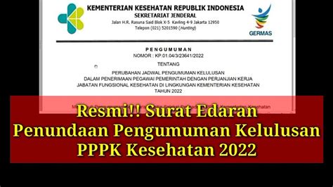 Resmi Surat Edaran Penundaan Pengumuman Kelulusan Pppk Kesehatan