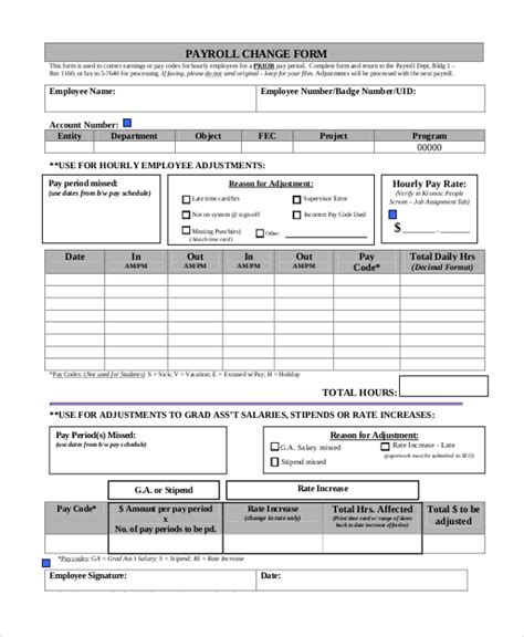 Payroll Change Form Template Excel