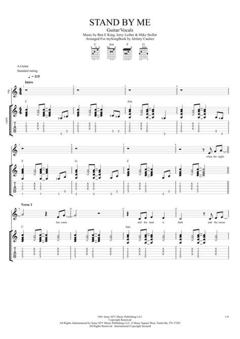 Stand By Me Tab By Ben E King Guitar Pro Guitar Vocals Mysongbook