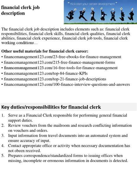 What does manager corporate finance do? Financial Clerk Job Description | Competence (Human ...