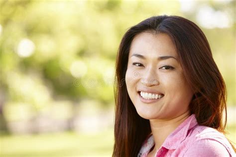 Head And Shoulders Portrait Asian Woman Outdoors Stock Image Image Of