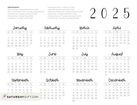 2025 Calendar Printable Cute And Free 2025 Yearly Calendar Templates