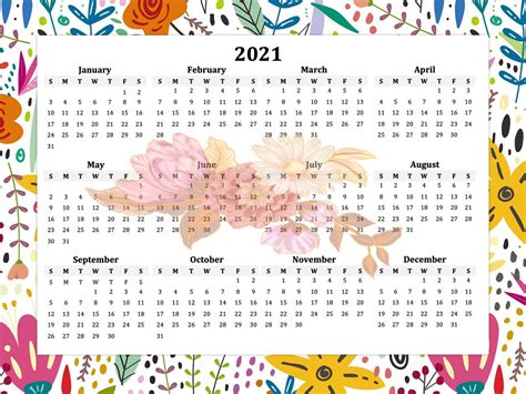 2021 Wall Calendar At A Glance Flowers Etsy