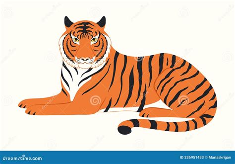 Tiger Lying Hand Drawn Isolated On White Stock Vector Illustration