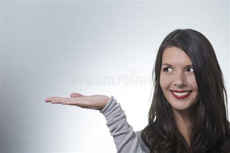Beautiful Woman With An Empty Palm Stock Image Image Of Palm